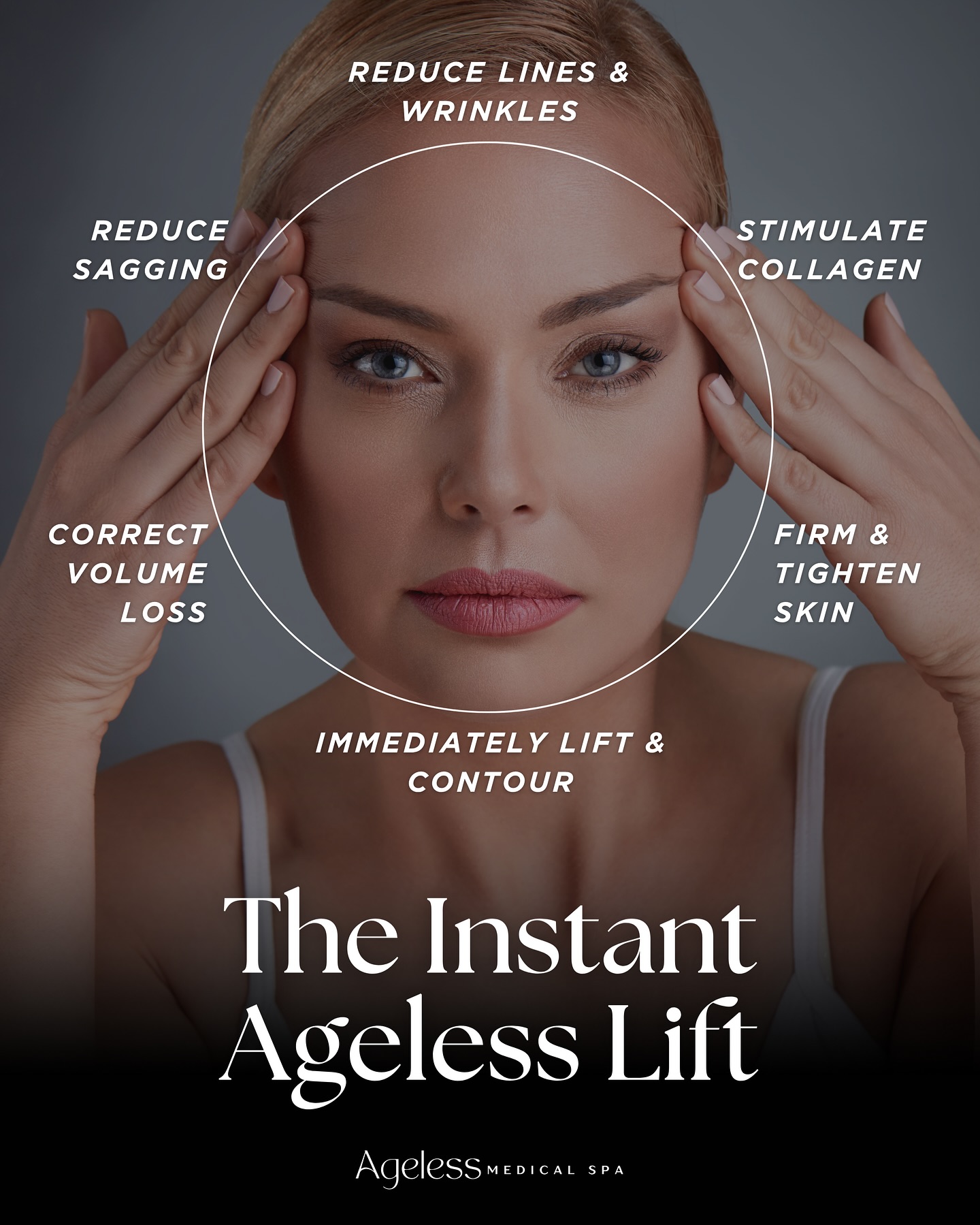 The Instant Ageless Lift is our non-surgical secret to a lifted, contoured look✨ We have special pricing, while supplies last. Reserve your FREE consultation today💆‍♀️