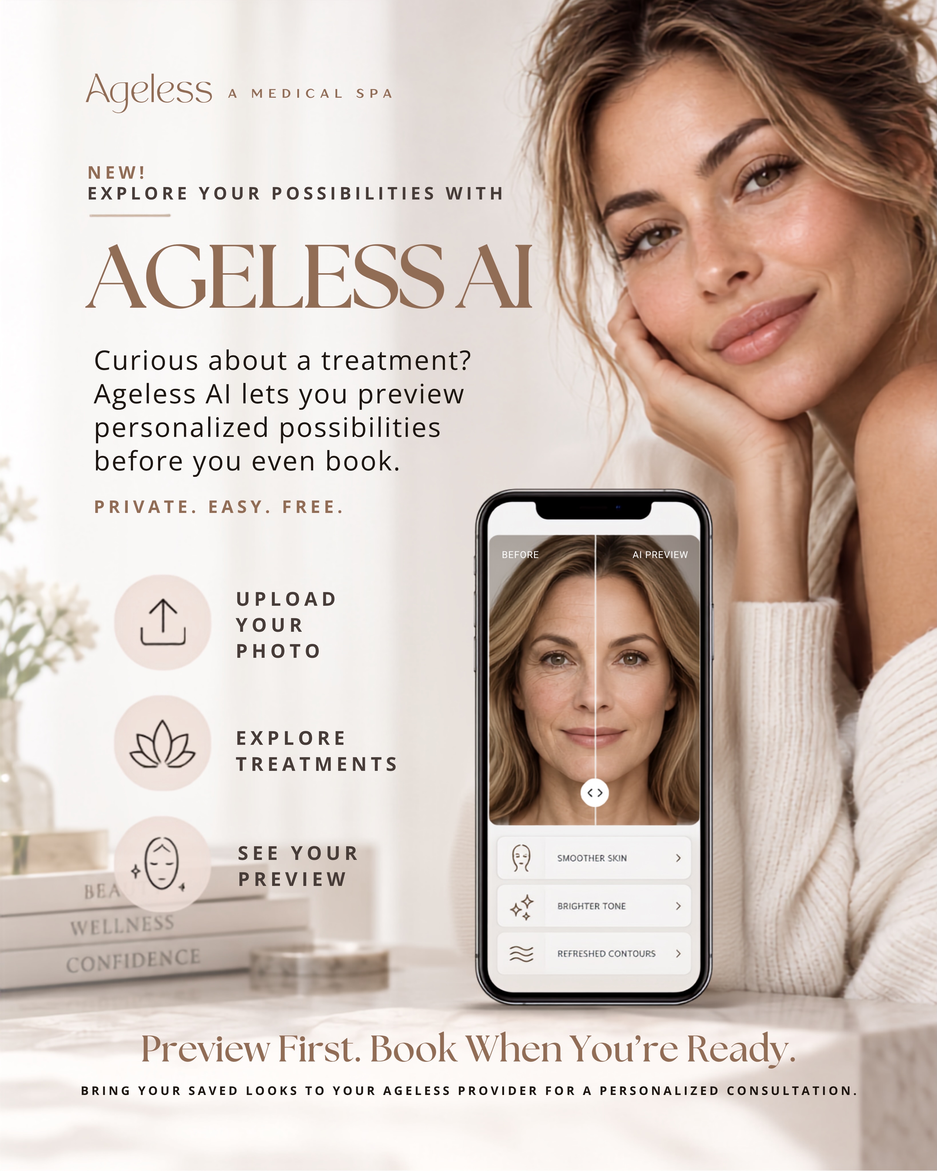 We’ve been working hard on something special for you👀 Meet Ageless AI! A new way to explore your aesthetic goals with a little more clarity and a lot less guesswork.

Think of it as your private place to get curious about treatments we offer. No appointment required, no pressure to book, just a new way to explore what’s possible💕

Want to try it? Ageless AI is available through the link in our bio, our story, or simply DM or call us and we’ll send it your way. Preview first, book when you’re ready🫶
